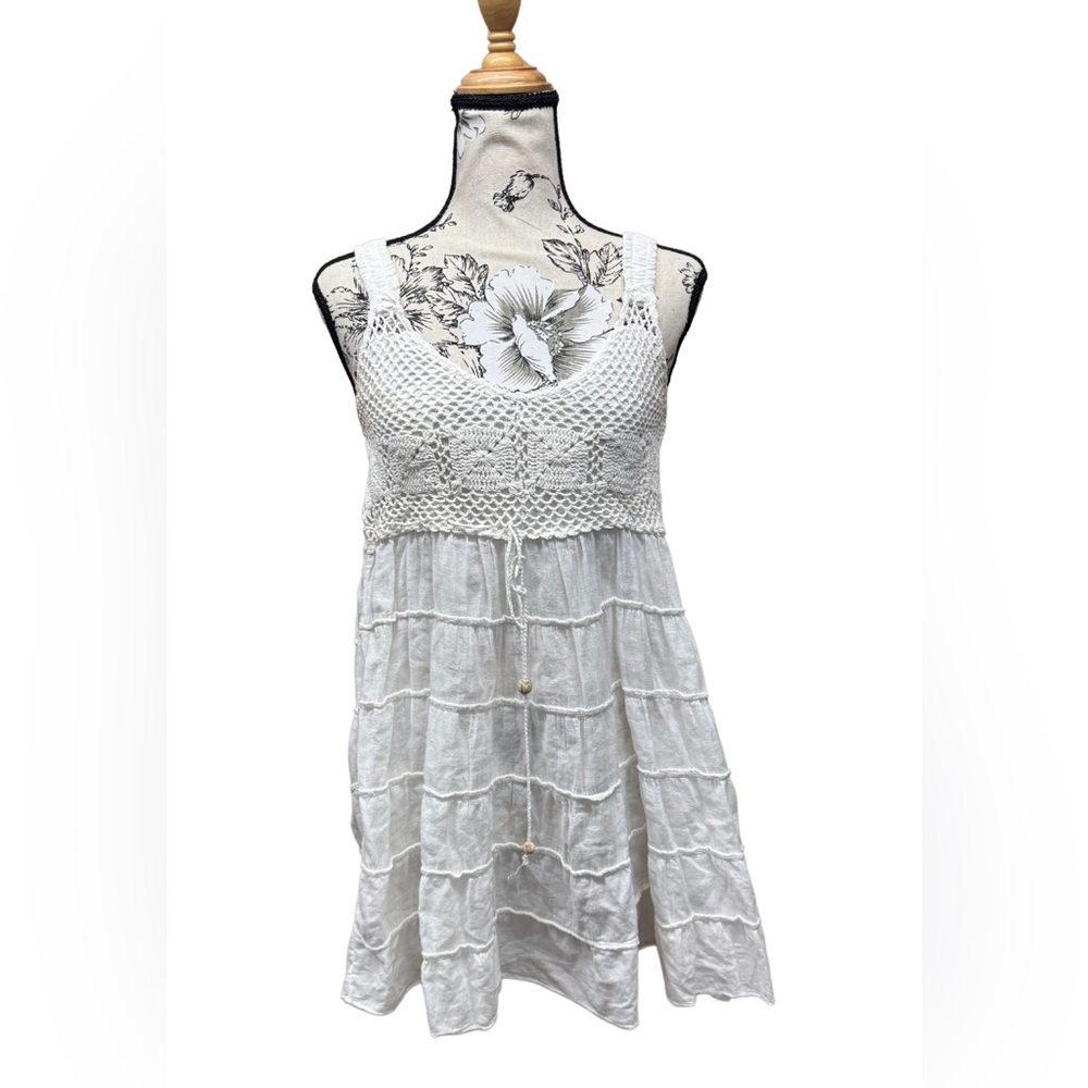 White Crochet Lace Cotton Beach Dress Size XS